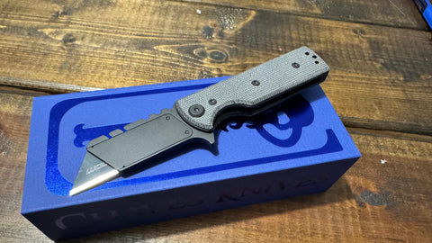 Chaves CHUB Flipper Stainless Blackout Blue Label Liner Lock Knife Black Micarta (1" Utility Black)