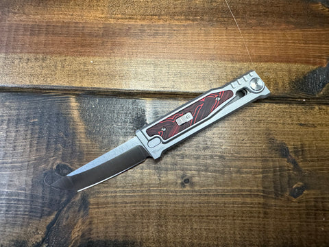 REATE EXO-M G10 RED/BLACK KNIFE TITANIUM 2.95" TANTO SATIN ELMAX