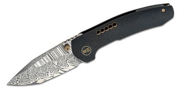 We Knife Company Brian Brown Trogon Folding Knife 3.2" Heimskringla Damasteel Spear Point Tanto Blade, Black Titanium Handles - WE22002B-DS1