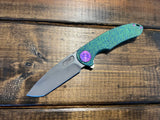 Curtiss Knives F3 Large Spanto Flipper Magnacut Weave Milled Green w/Purple Hardware