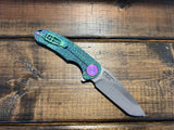 Curtiss Knives F3 Large Spanto Flipper Magnacut Weave Milled Green w/Purple Hardware