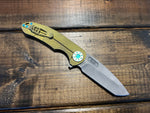 Curtiss Knives F3 Large Spanto Blasted Flipper Magnacut SPM-milled Yellow w/ Green Hardware
